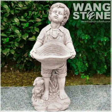 Boy Holding Hat With Dog Carved Marble Little Boy Garden Statue