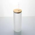 Frosted Beer Can Glass Cup With Bamboo Lid