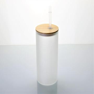 Frosted Beer Can Glass Cup With Bamboo Lid