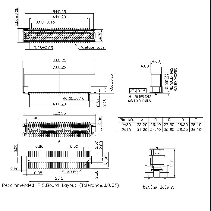 BBF0.8F-XXXX05 0.8MM Floating Board to Board Female Socket Connector With Post Mating Height 11.0MM