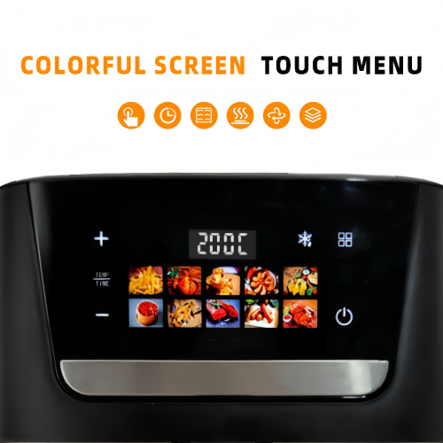 2025 8.5L Colorful Digital Touch Screen Oil-Free Air Fryer with Double Heating Element and Visible Window