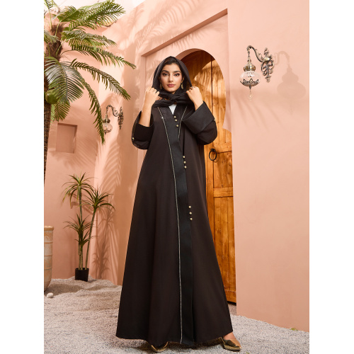 Abaya مدرن مشکی باز با تزئینات نقره ای