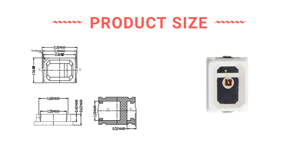 Size of 2016FRC63D3L14 Super Bright 630nm Standard LEDs SMD 2016 LED