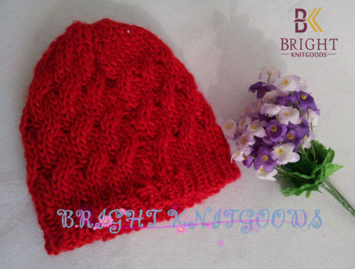 Red Cute Knit Hats With Carton For Children , Knitted Kids Hats