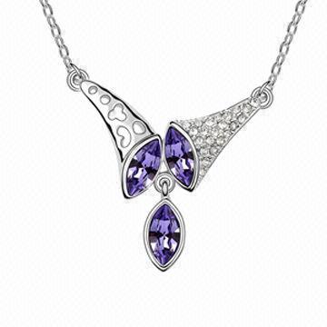 Rhodium-plated crystal pendant necklace, Austrian stone, Swarovski elements crystal