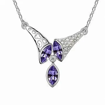 Rhodium-plated crystal pendant necklace, Austrian stone, Swarovski elements crystal