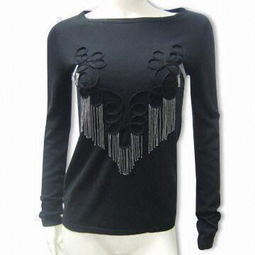 Women's Fashionable Sweater with Flower and Fringe at Front, Soft Hand Feeling