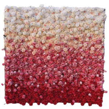 Couleur de gradient de vente à chaud mur de fleurs roses artificielles pour décoration de mariage