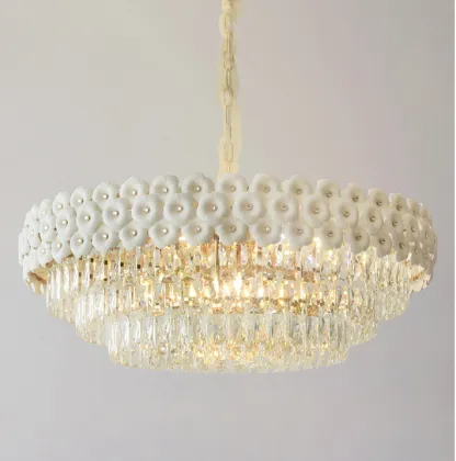 Golden Round Rectangle Ceramic Crystal Chandelier Lighting