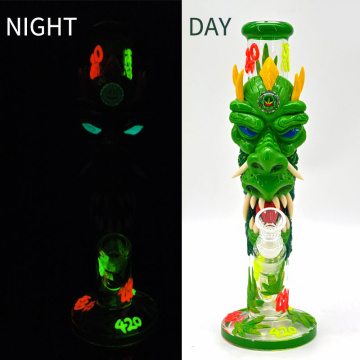 Glass Straight Bong with 420 Green dragon