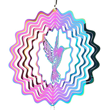 Garden Hummingbird 3D Rotator Hanging Color-Changing Metal Wind Catcher