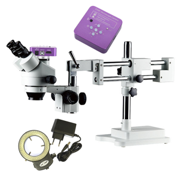 Professional 7-45x Zoom Trinocular Stereo Microscope with 51MP Camera & 144 LED Ring Light