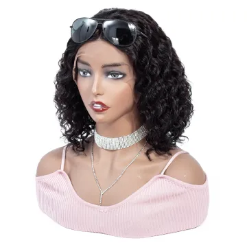 Amzhair Short Bob Wig Human Hair Lace Front Unprocessed Deep Wave Indian Cuticle Aligned Hair Swiss Lace Bob Wig For Black Women
