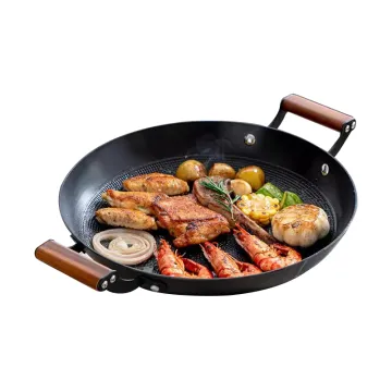 Kitchen Non-stick 32cm Frying Lightweight Cast Iron Pan with 2 Wood Side Handles