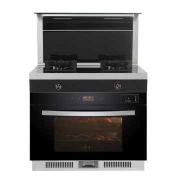 Freestanding Stainless Steel Kitchen Integrated 2 Gas Cooking Stove with Downdraft Suction Range Hood Oven Built in