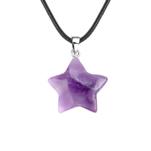 Amethyst 30mm Star Pendant Pendant Necklace 45cm Black Cord