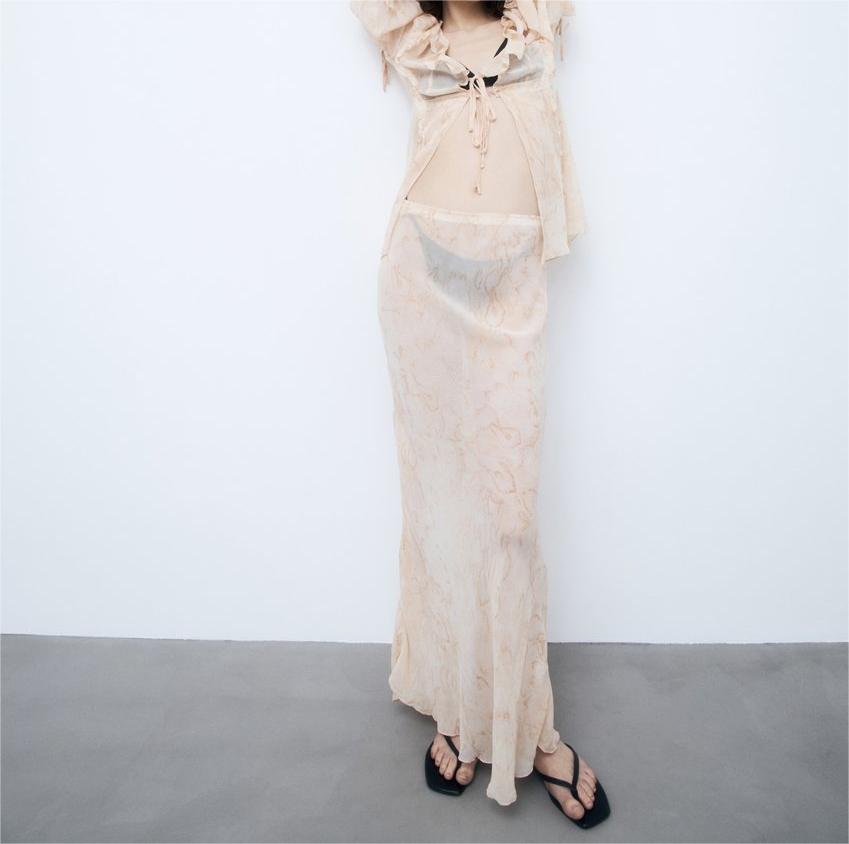 Translucent Crepe Long Skirt Set