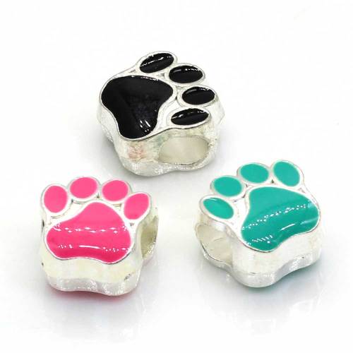 12MM Plated Black Enamel Bear's Paw Charm Bear Paw Footprint Beads Bear Paw Big Hole Beads Charms Fit European Bracelet