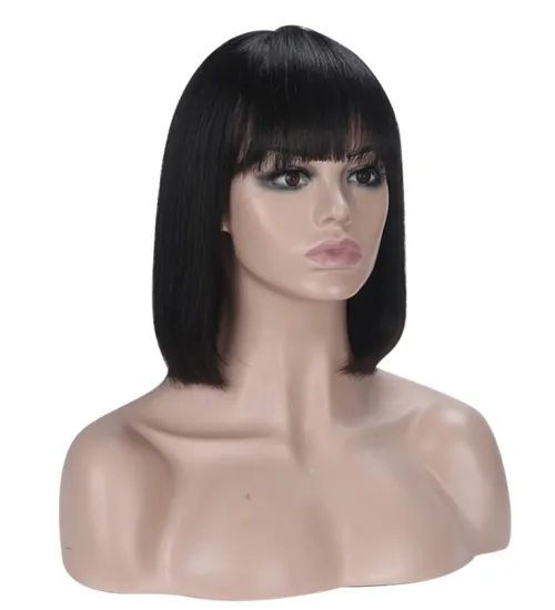 Huashuo Full Machine Made Wigs With Free Bangs For Women Brazilian Straight Hair Natural Black Human hair Wig