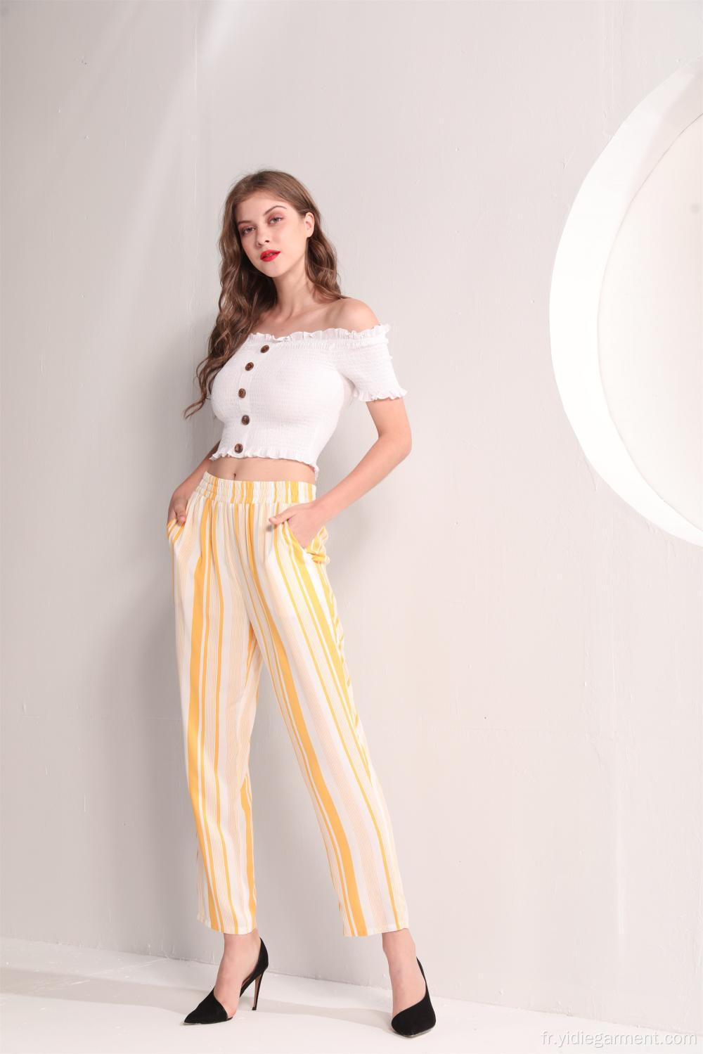 Pantalon d&#39;été en viscose rayé jaune