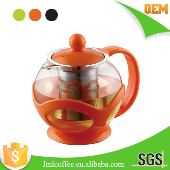 Glass Tea pot with various color to choose , Anti-slip design ,SS 304# tea filter