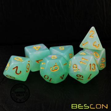 Bescon Moonstone Würfel Set Jadeit, Bescon Polyhedral RPG Würfel Set Moonstone Effect