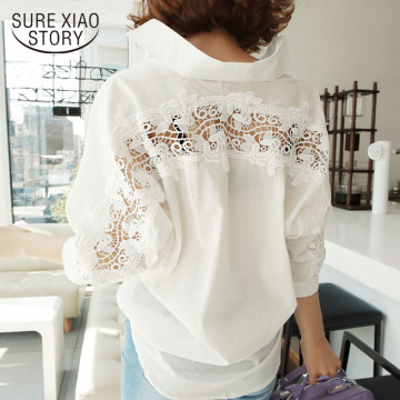 fashion women tops Summer 2021 backless sexy Hollow Out Lace Blouse Shirt Ladies casual Loose White office blouse women 1310 40