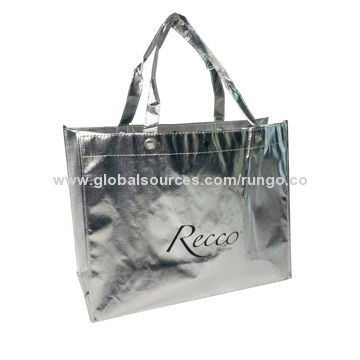 Silver Metallic Nonwoven Shiny Fashion Bag for Grocery, Clothes, Shoes Packing