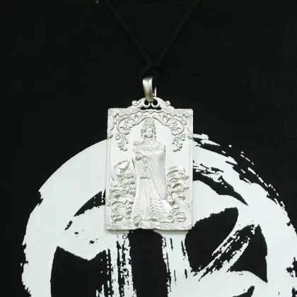 925 Sterling Silver Goddess Matsu Buddha Pendant for Buddhist Culture Inheritance