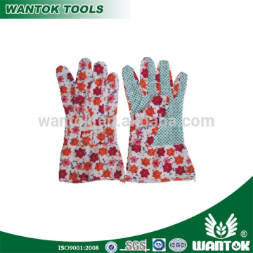 GL010 polyester/cotton floral garden glove with PVC dots on palm