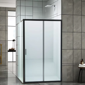 Bathroom Use Black Painted Aluminium Double Hole Handle with 6mm Tempered Clear Glass and Plastic Wheels
