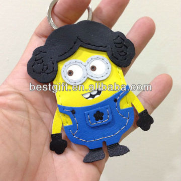 pu leather minion keychain, character keychain, fashion keychain