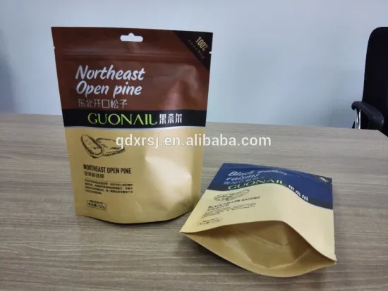 kraft paper stand up bag with zipper and handle hole for nuts package