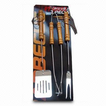 Barbecue Set with Fork, Spatula, and Tong, Made of Stainless Steel