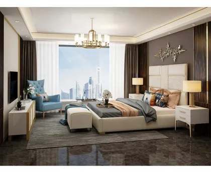 Customizable Modern Luxury Bedroom Furniture - Golden Stainless Steel Bed