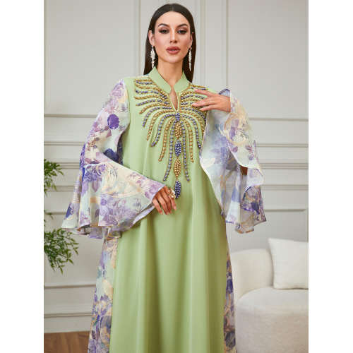 منجوق دوزی V یقه فلر آستین Abaya