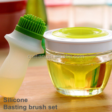 Chef's Basting Set with Silicone Brush for Easy BBQ Dip and Go