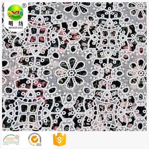 Embroidery Lace Dress Fabric Chemical 100% polyester guipure embroidery fabric Supplier