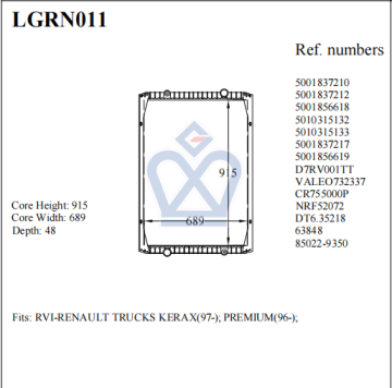 Renault radiator,5001837210 5001837212 5001856618 5010315132 63848 85022-9350