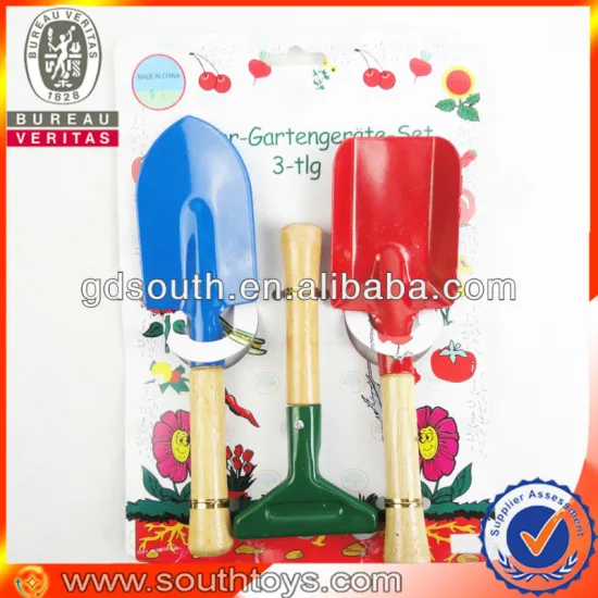 metal and wood kids garden tool set