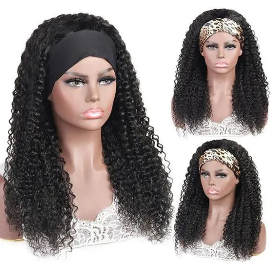 100% human hair headband wig curly headband wig headband wig for women