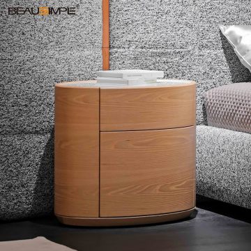 Night Table with Curved Design and Wooden Surface