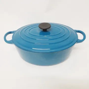 Blue Enamelled Oval Cast Iron Casserole pan