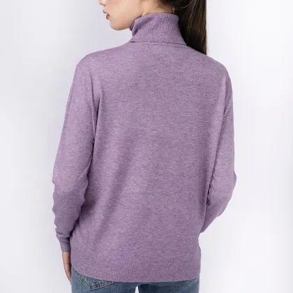 Blue Ripped Turtleneck Knitwear Wool Sweater for Women