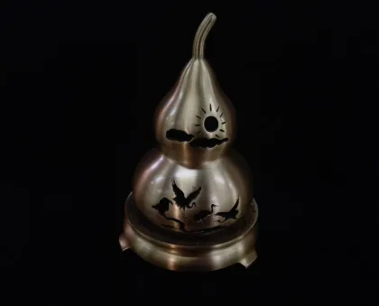 Vintage Calabash Gourd Shaped Metal Incense Holder and Coil Incense Stand