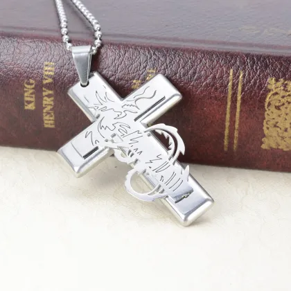 316L Stainless Steel Chinese Dragon Totem Cross Pendant