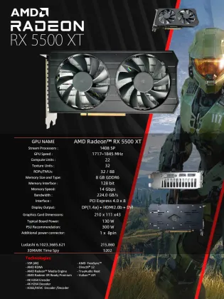 OEM RX 5500 XT 8GB D6 Graphics Card