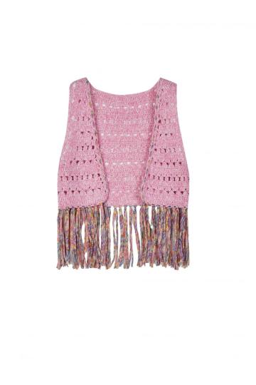 Girl's Knitted Hand Crochet Tassels Cardigan Vest