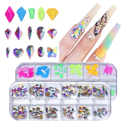 Customizable 12 Grids Glass Nail Art Rhinestones: OEM & ODM Solutions for Nail Decoration
