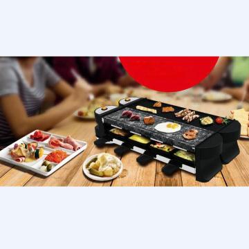 Electric Double 8-Person Raclette Grill with Stone and Aluminum Plates